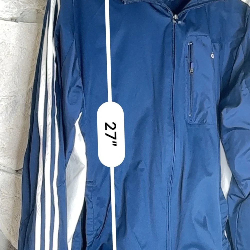 adidas | Men’s 3 Stripe Navy & White Windbreaker With Hidden Hood, Size L